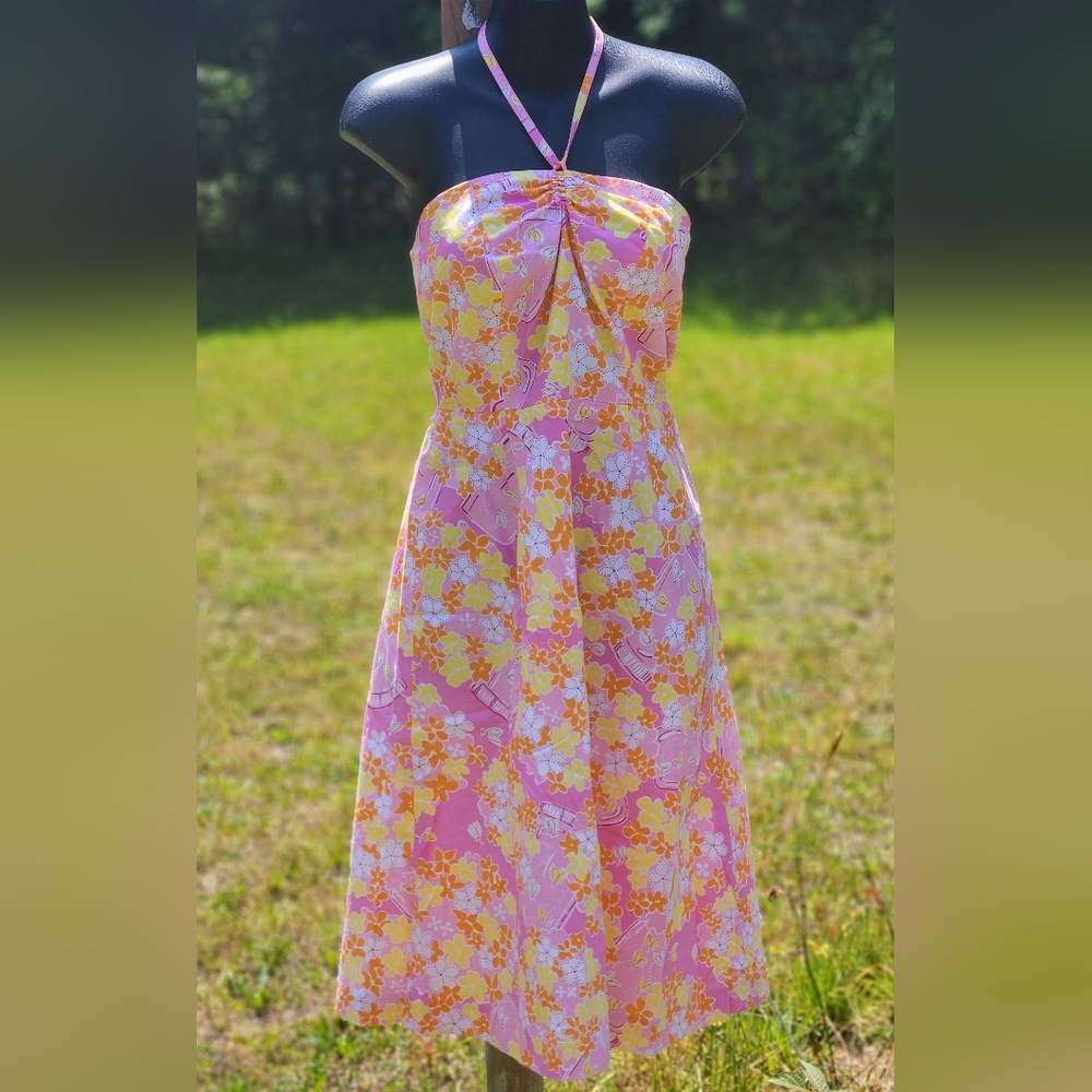 Lilly Pulitzer Floral Midi Cotton Halter Dress 0